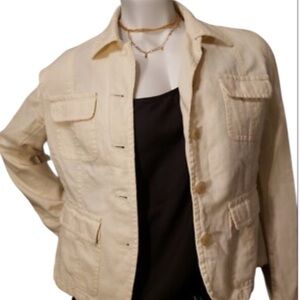 Donna Karan Cream Utility Jacket with Collared Neckline Sz L Women
